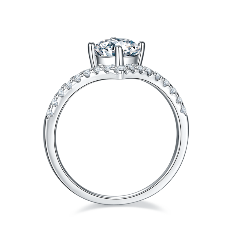 V-shaped S925 silver plated platinum moissanite diamond women's ring 1 carat D-grade